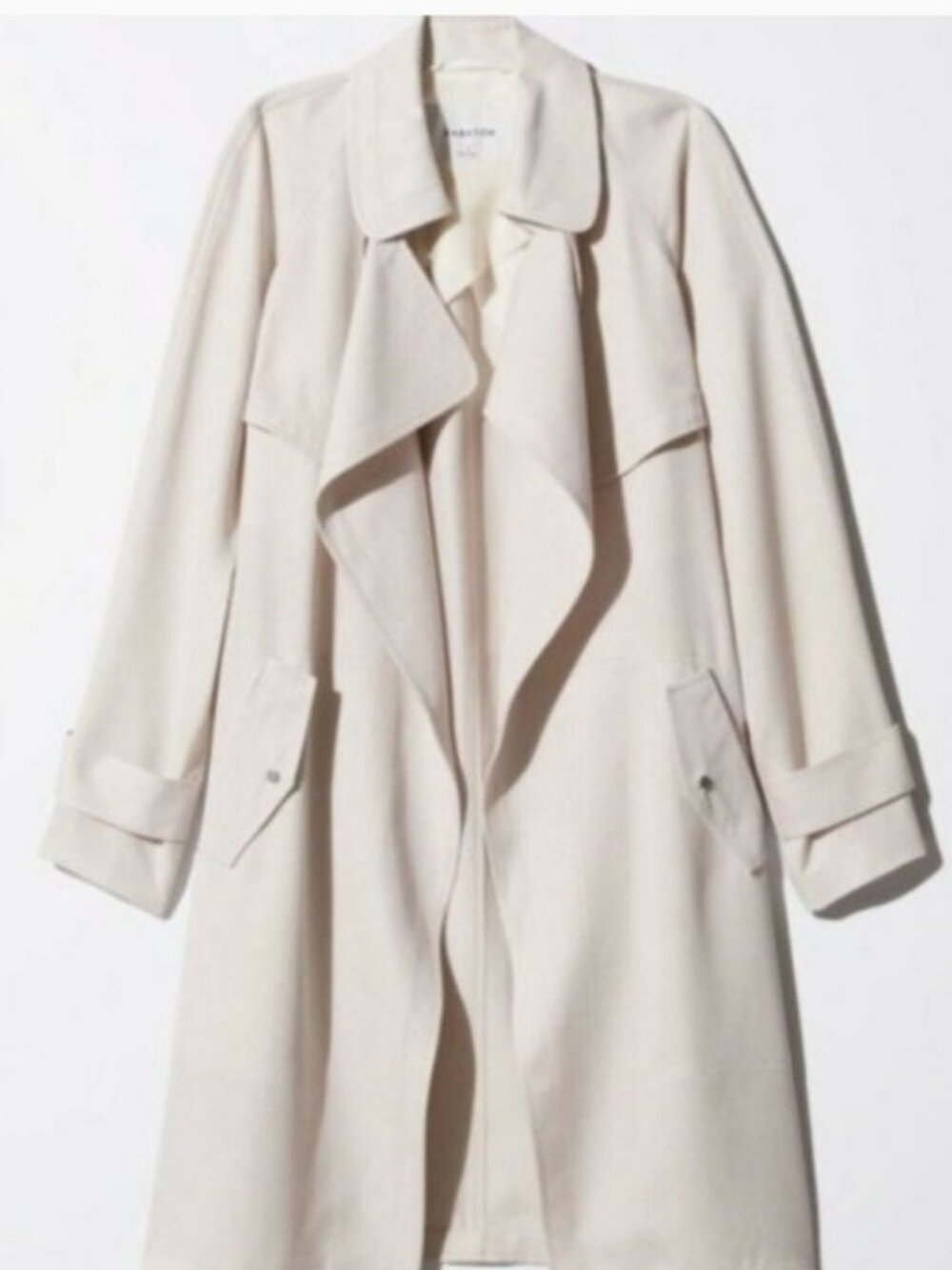 Aritzia Babaton Lawson Trench Coat Cream Open Front Drape Relaxed Size Small